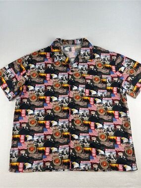 Black Marines Graphic Short-Sleeve Button-Down Shirt
